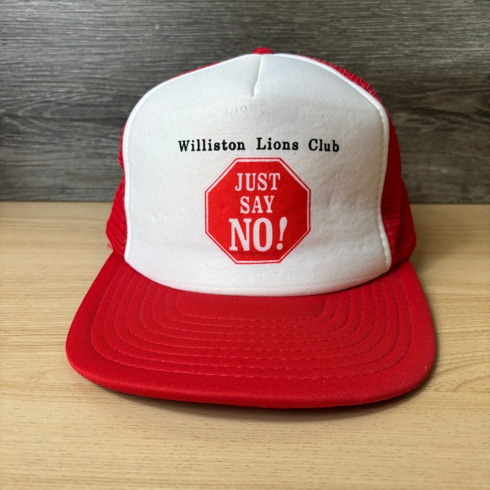 Vintage Williston Lions Club Hat Cap Snapback Red Trucker Adjustable